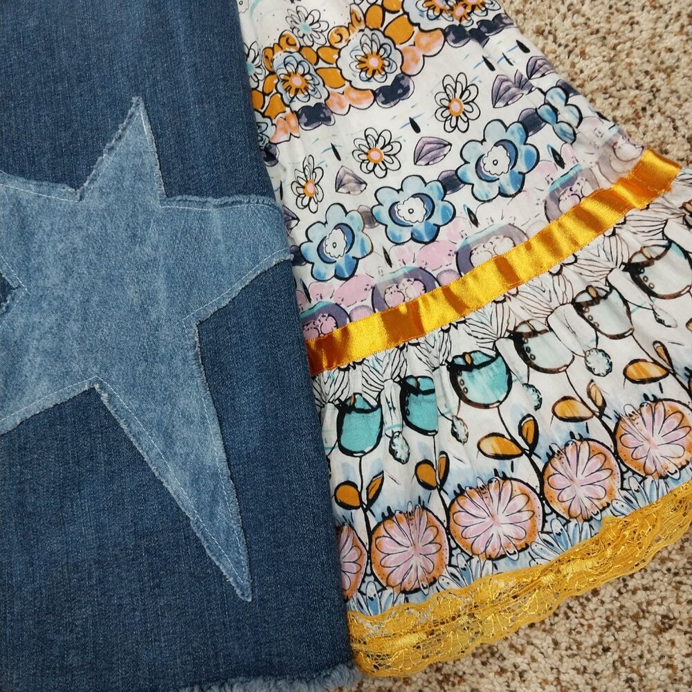3788 Size 18 Upcycled Lee Blue and Orange Bell-Bottoms. - Picture 3 of 6